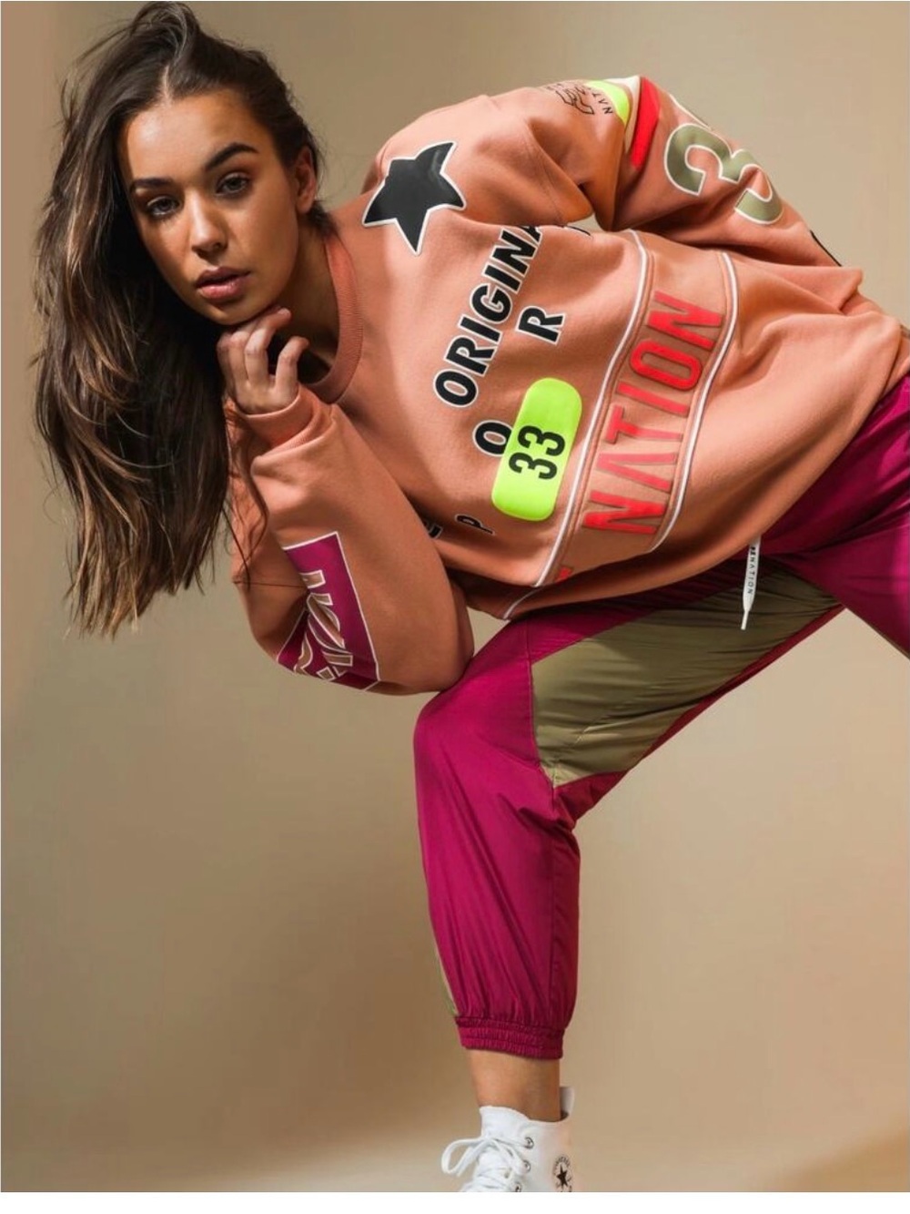 P.E Nation coral Eastbrook Graphic Sweatshirt with bold contrast print